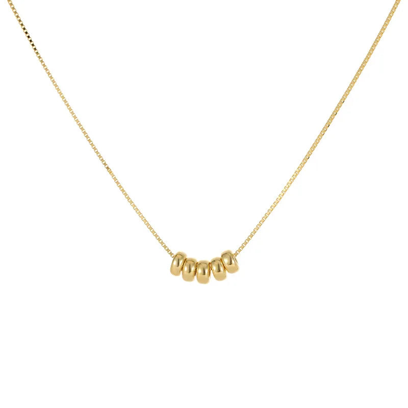 Fashion Necklaces 925 Sterling Silver Round Circle Ring Necklace Five Round Beads Beans Charms Gold Plated Necklaces for Women