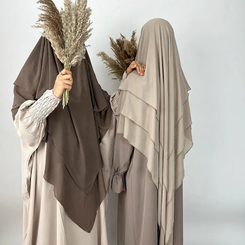 Three Layer Chiffon Khimar New High Quality Wholesale EID Ramadan Muslim Women Islamic Clothing Prayer Long Hijab Niqab Khimar