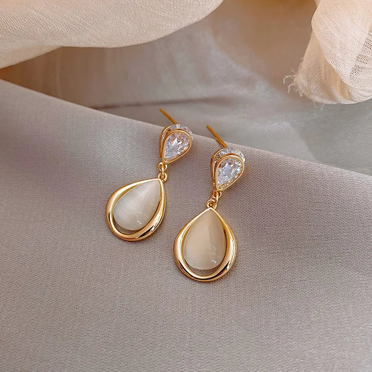 Elegant Korean Design Geometric Earrings Crystal Opal Earings for Women 2021