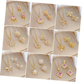 Gold Plated Stainless Steel Zircon Crystal Pendant Necklace Earrings Jewelry Set for Women Gift