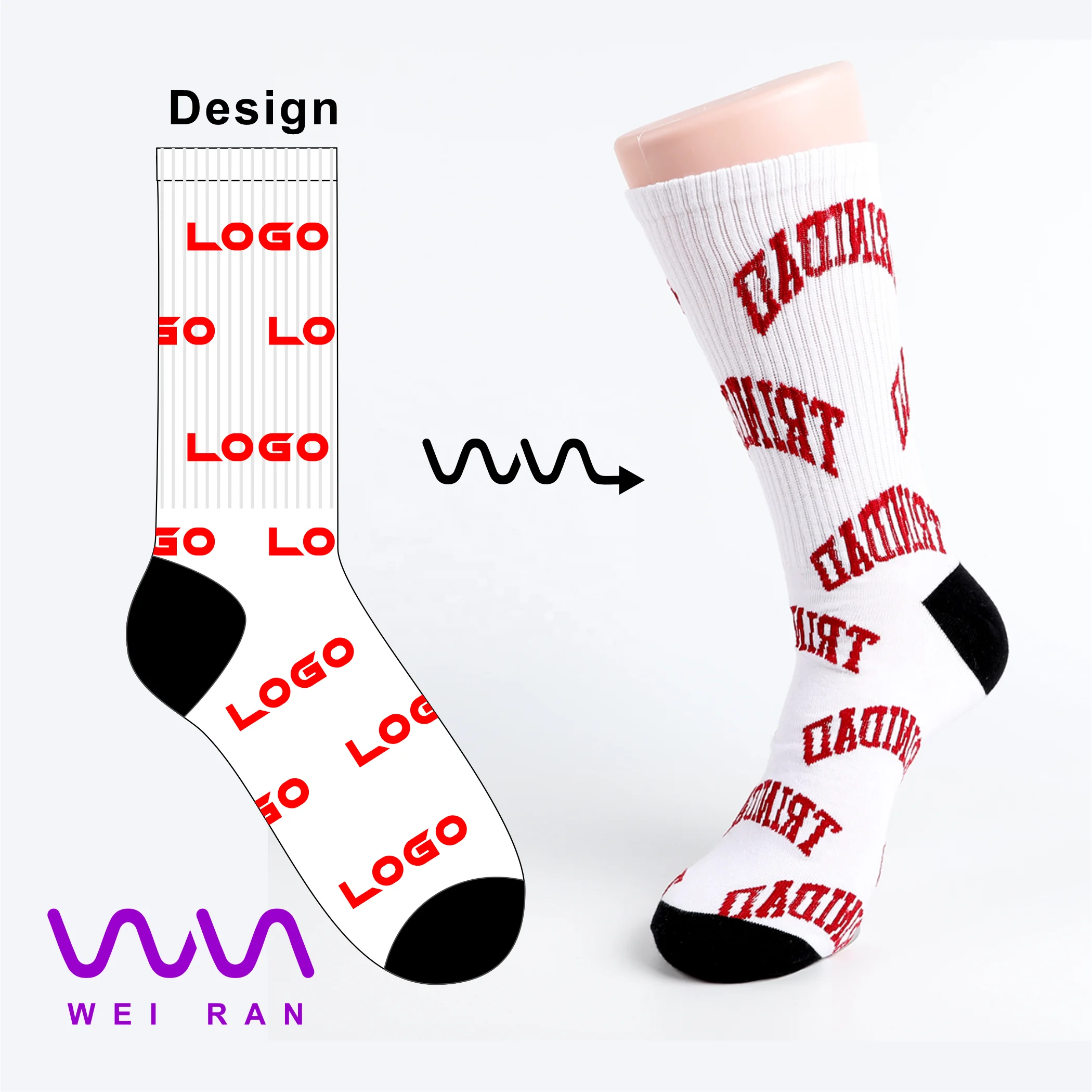 Custom Fashion Popular Best Selling Custom Crew Knitted Sports Socks Men Women  Custom logo Your Brand  Branded Sports Sock
