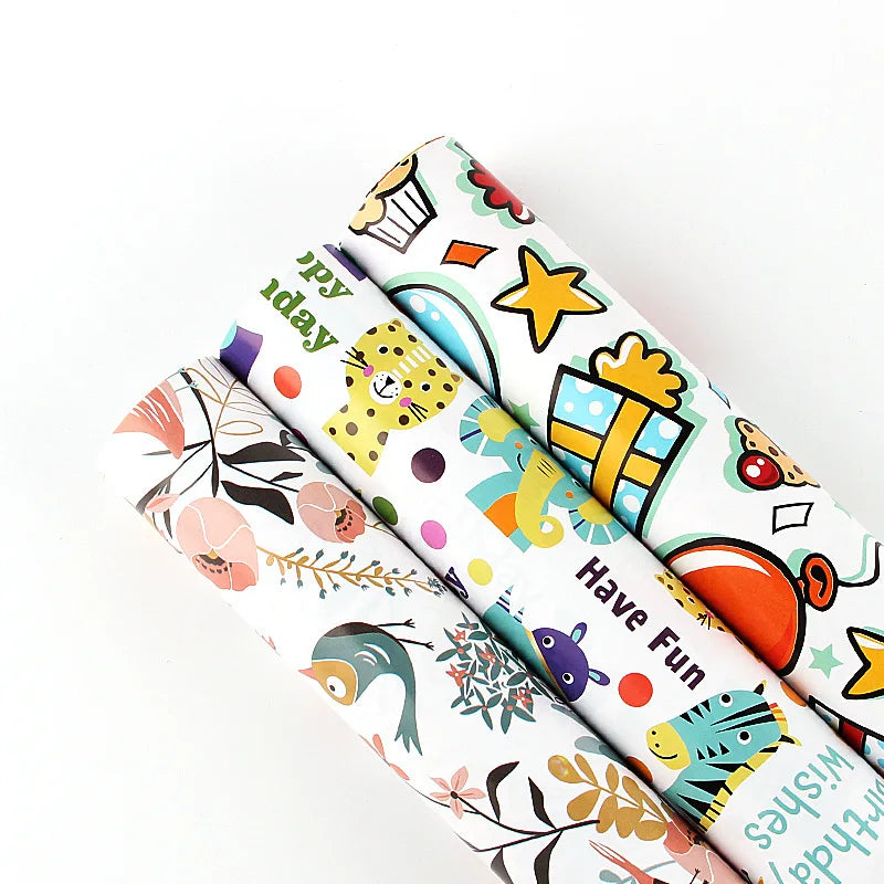 Children's Birthday Gift Paper Diy Cartoon Wrapping Paper Cute Animal Toy Book Custom Gifts Cover Paper Bag
