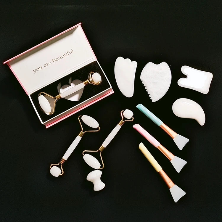 Diy Popular Wholesale Quartz on Stomach Best for Gua Sha Stone White Jade Guasha Tool