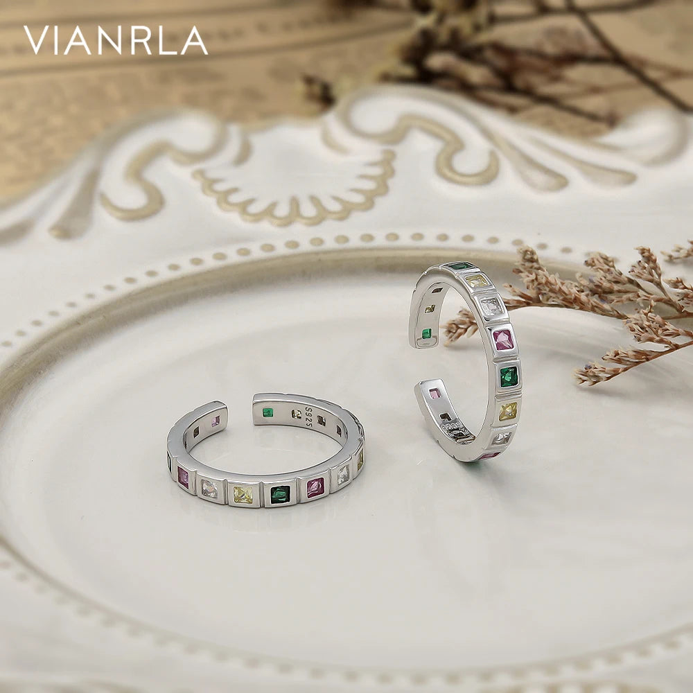 VIANRLA 925 Sterling Silver Geometric Colored Zircon Rings Open Ring for Women Support Dropshipping