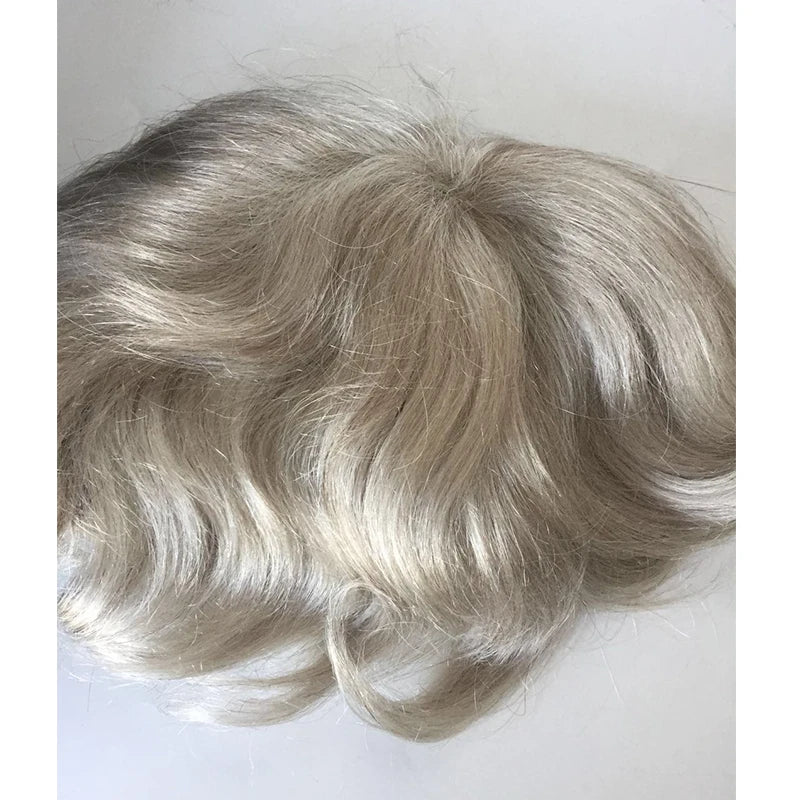 YL Factory Mens Thin Skin Toupee Human Hair Toupee 004  Grey Hair