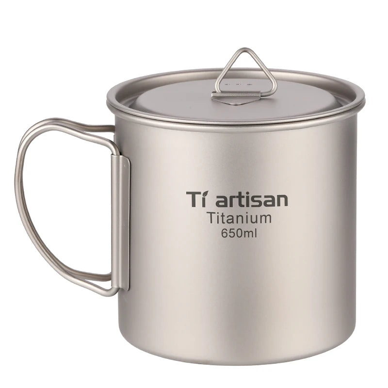 Titanium 650ml Camping Mug with Lid for Outdoor Use Water & Tea Custom Logo Option Picnic Barbecue