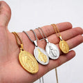 4 Sizes Medallion Madonna Medal Catholic Charm Stainless Steel Religious Silver Oval Coin Virgin Mary Pendant Jewelry