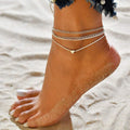 Hot Sale Beach Holiday Silver Plated Jewelry Anklets Adjustable Multi Layer Heart Anklets for Women
