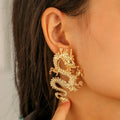 Unique Style Chinese Dragon Year Gold Dragon Stud Earrings Women Hip Hop Big Earrings Jewelry
