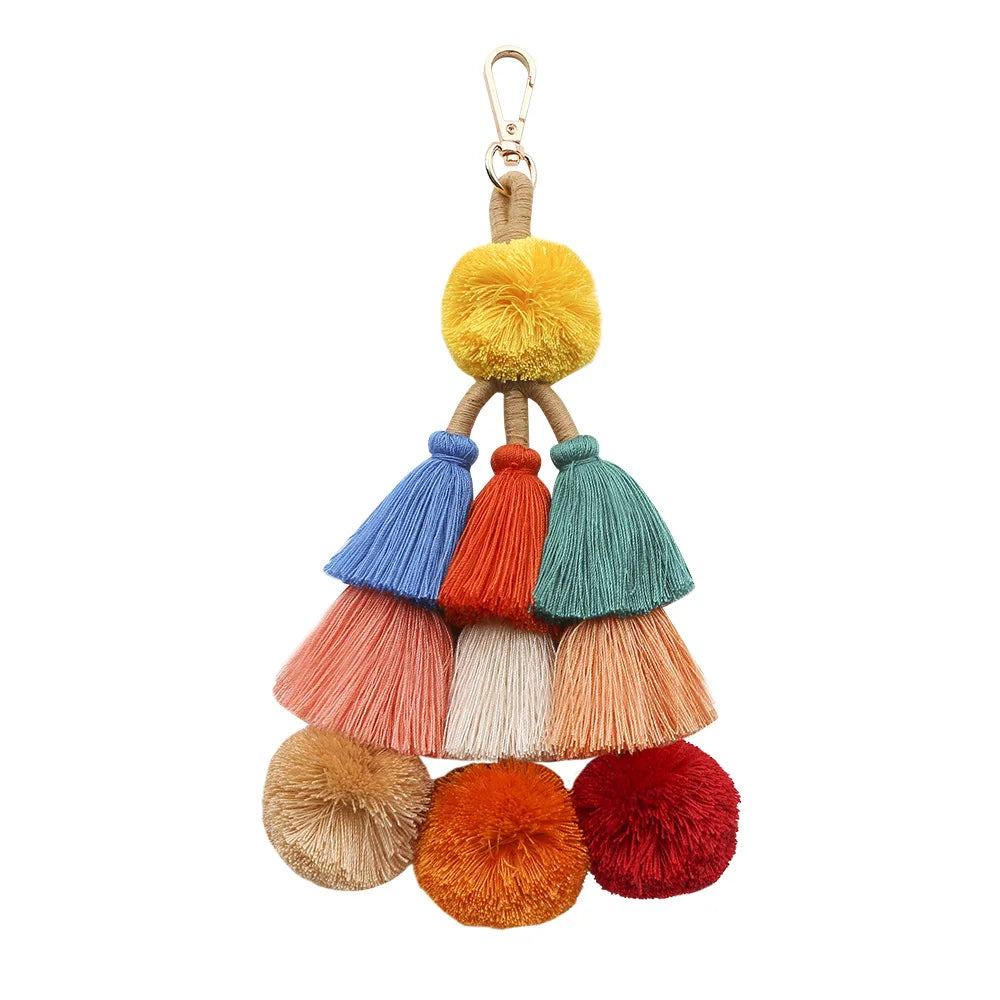 Tassel-04 Fur Ball New Colorful Handmade Weaving Tassel Keychain Pendant Key Chain