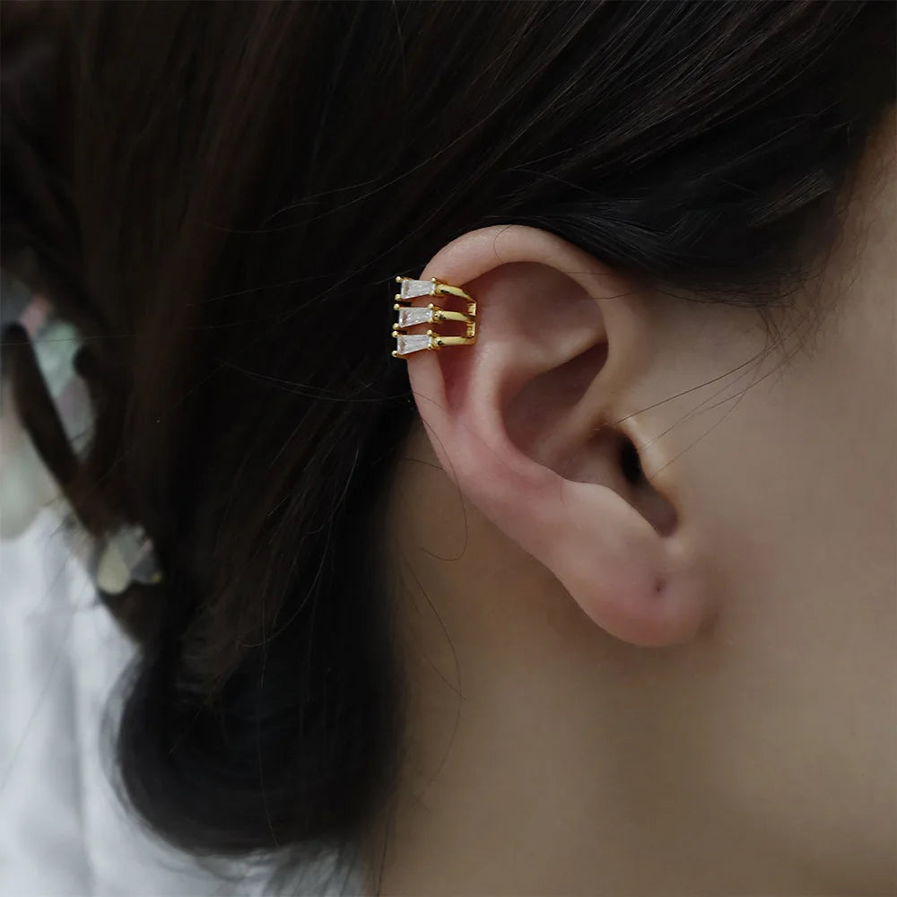 Non Piercing Trendy Multi Layers Ear Cuff Earrings Fashion Trapezoidal Zircon Ear Clips for Girls Women