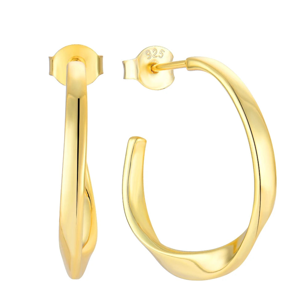 YILUN 925 Sterling Silver Gold Plated Twisted Hoop Earrings for Women