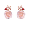 LAMOON 9mm Rose Flower Natural Pink Rose Quartz Made with 925 Sterling Silver Jewelry Stud Earrings Gifts