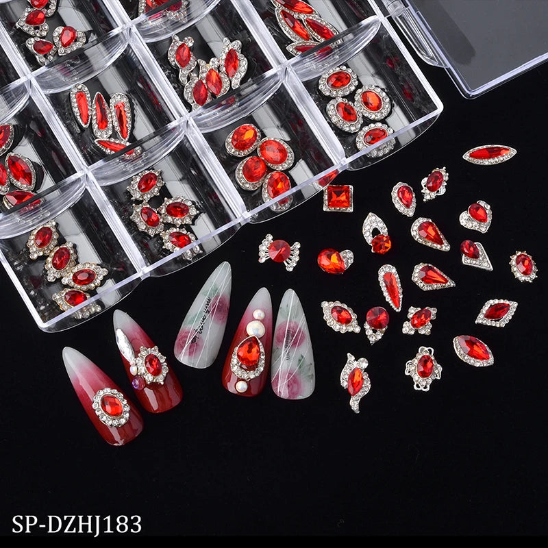 Box Rhinestone Nail Art Red Metal Nail Charms Decoration Nail Suppliers