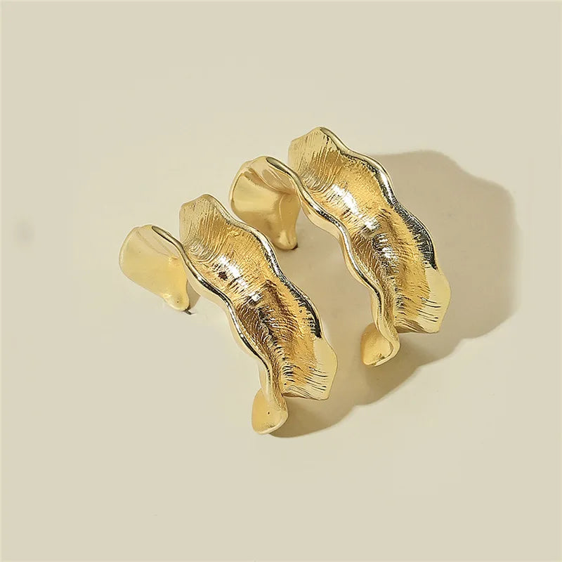 Hot Sale Mixed Designs Gold Plated Irregular Earrings Geometric S925 Needle Gold Tone C Shape Stud Earrings