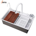 SAMTOU White Wash Sinks Hot Sale Multi-functions Kitchen Sink 304 Stainless Steel Waterfall Faucet Kitchen Sink with Cup Washer