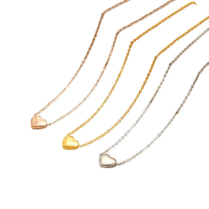 Stainless Steel Necklace with Dainty Tiny Love Heart Pendant PVD Gold Plated Waterproof Tarnish-Free Women's or Girls' Gift