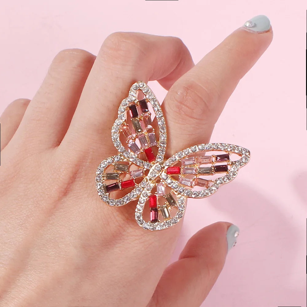 Wholesale Butterfly Finger Rings With Rhinestones Alloy Jewelries Party Gift for Women Girls