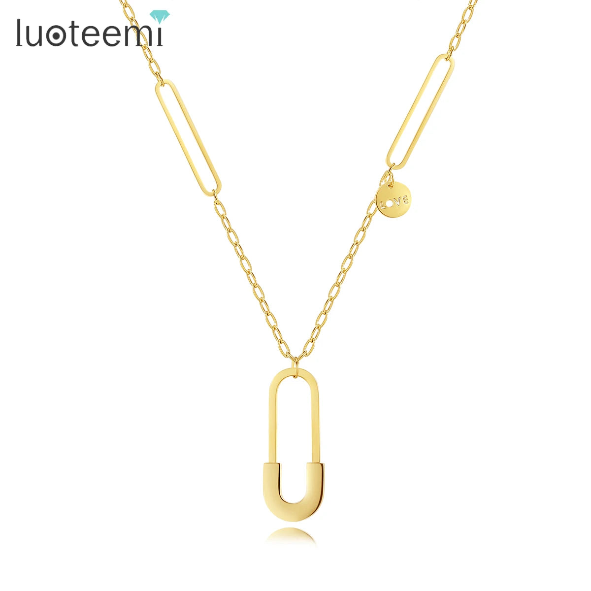 SP-LAM Latest Design Adjustable Stainless Steel Simple Statement Pendant Long Woman Gold Luxury Paperclip Necklace