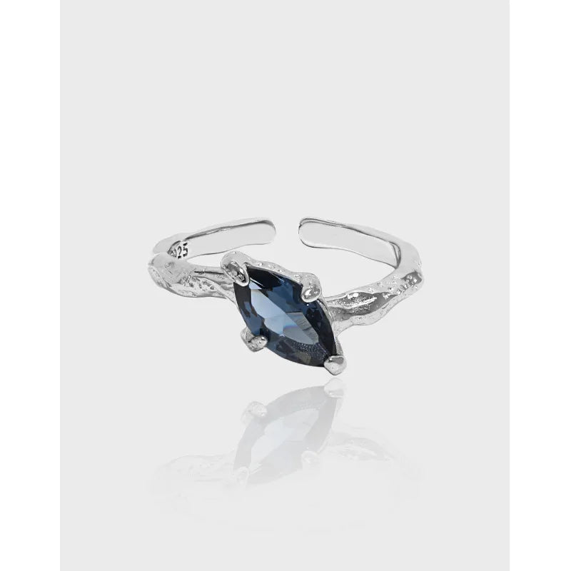 Trendy Minimalist Geometric Sterling Silver Rings Inlaid Blue Zircon 925 Sterling Silver Opening Ring