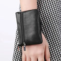 Boshiho Mini Zip Around Wrist Bag Genuine Leather Purse and Case with Fashion Style