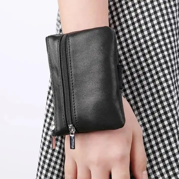 Boshiho Mini Zip Around Wrist Bag Genuine Leather Purse and Case with Fashion Style