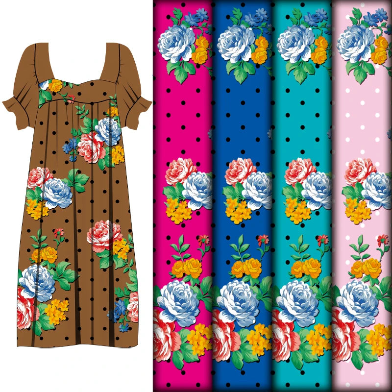 Henry Micronesia Chuuk Hawaiian Guam Marshall Skirts Islander Style Aloha Flower Print Polyester Mumu Dress Fabrics for Garment