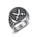 Middle East Retro Punk Style Jewelry Titanium Steel Polishing Arabic Double Knife Stainless Steel Men's Ring