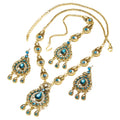 SC Vintage Jewelry Sets Pendants Necklace Earring Mosaic Blue Crystal Necklace Antique KC Gold Plated Indian Necklace for Women
