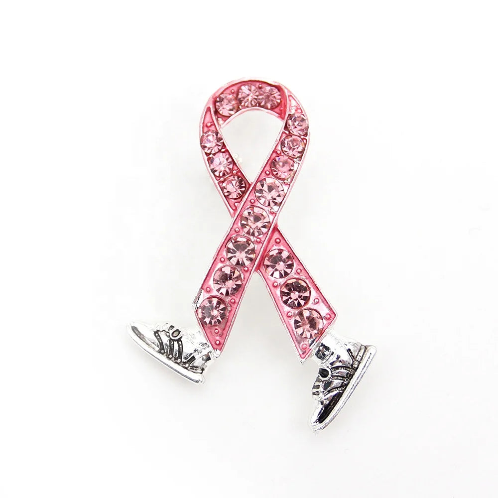 Fashion Rhinestone Pink Breast Cancer Awareness Ribbon Shoe Pin Brooch for Nurse Accessories