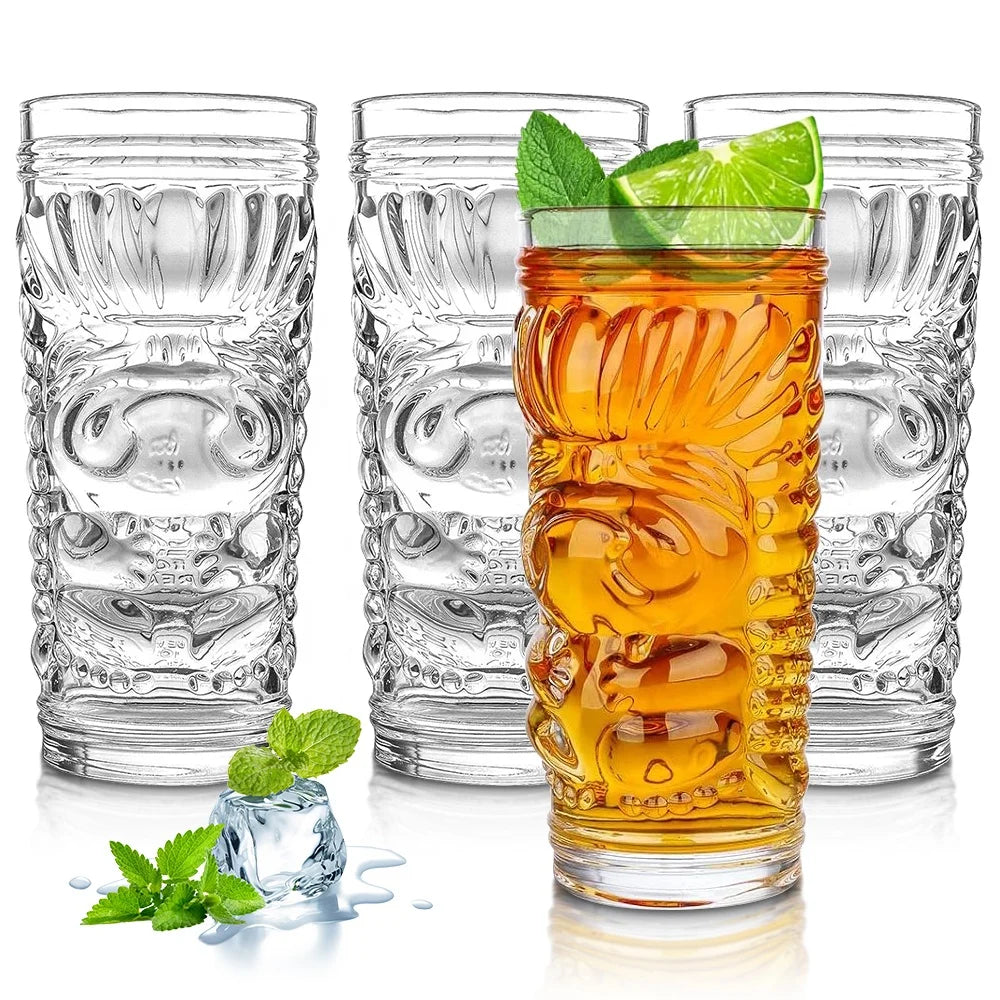 14oz Thickened Bar Tropical Hawaiian Vintage Tiki Glass Cup Clear Exotic Zombie Tiki Cocktail Glasses