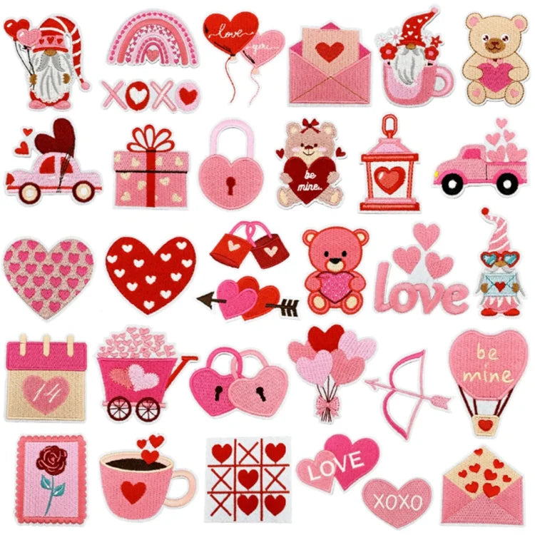Iron on Embroidered Wedding Cake Love Heart Patch Girl Women Pink XOXO Love Valentines Patches for Hat Backpack