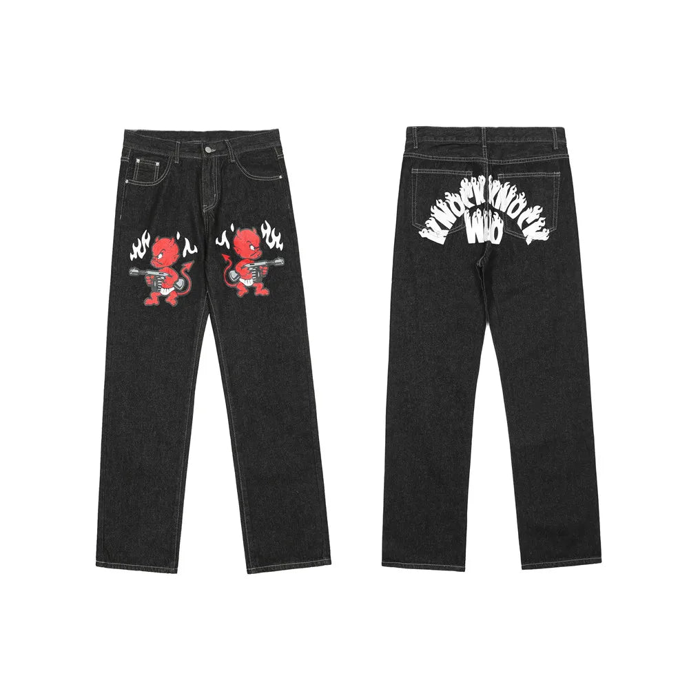 2022 New Arrival Men Jeans Trouser Quality Jeans Trousers for Men Demon Print Black Jeans