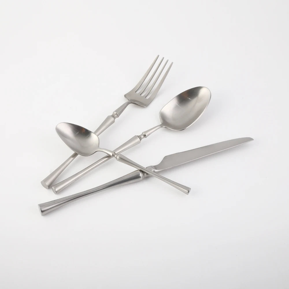 Hot Products Silver Bamboo Handle Metal Household Tableware Can Be Customized Tableware Set