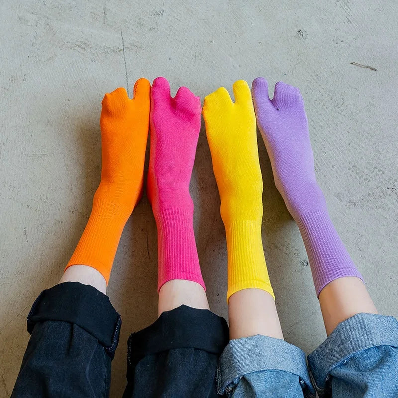 Wholesale Colored Separate Toe Flip Flops Socks Women Cotton Split Two Toe Tabi Socks