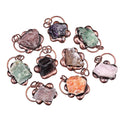 Hot Sale Vintage Copper Sunflower Shaped Irregular Stone Pendant Multi-Color Agate Stone Pendant for Necklace Making As Gift