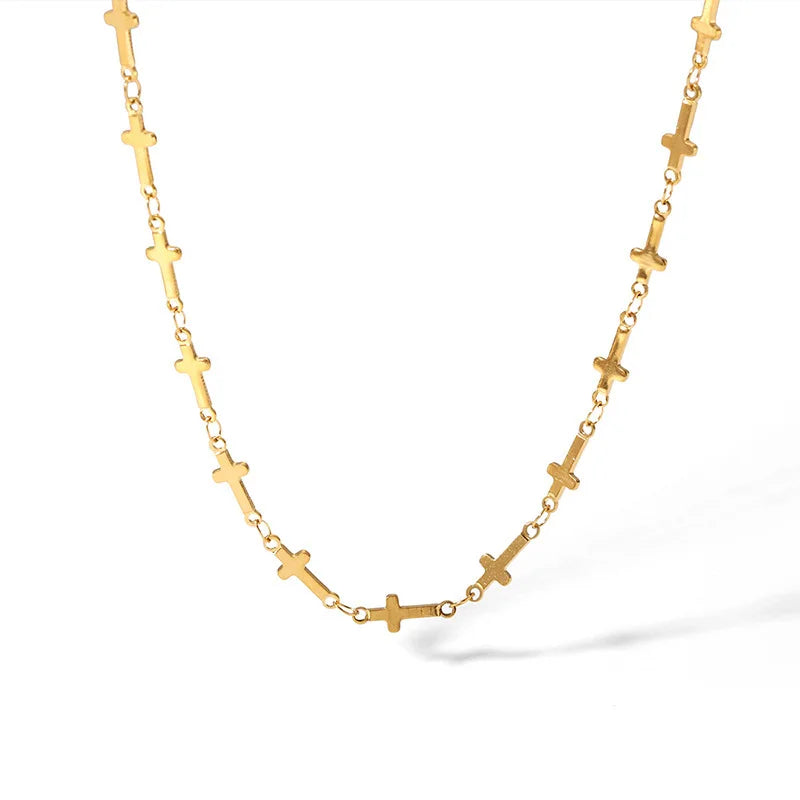 MECYLIFE Elegant Minimalist Necklace 18K Gold Plated Stainless Steel Cross Necklace Women