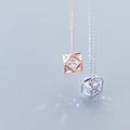 Geometric Pendant with Cubic Zirconia 925 Sterling Silver Statement Rose Gold Plated Chain Necklaces Fashion Jewelry for Women