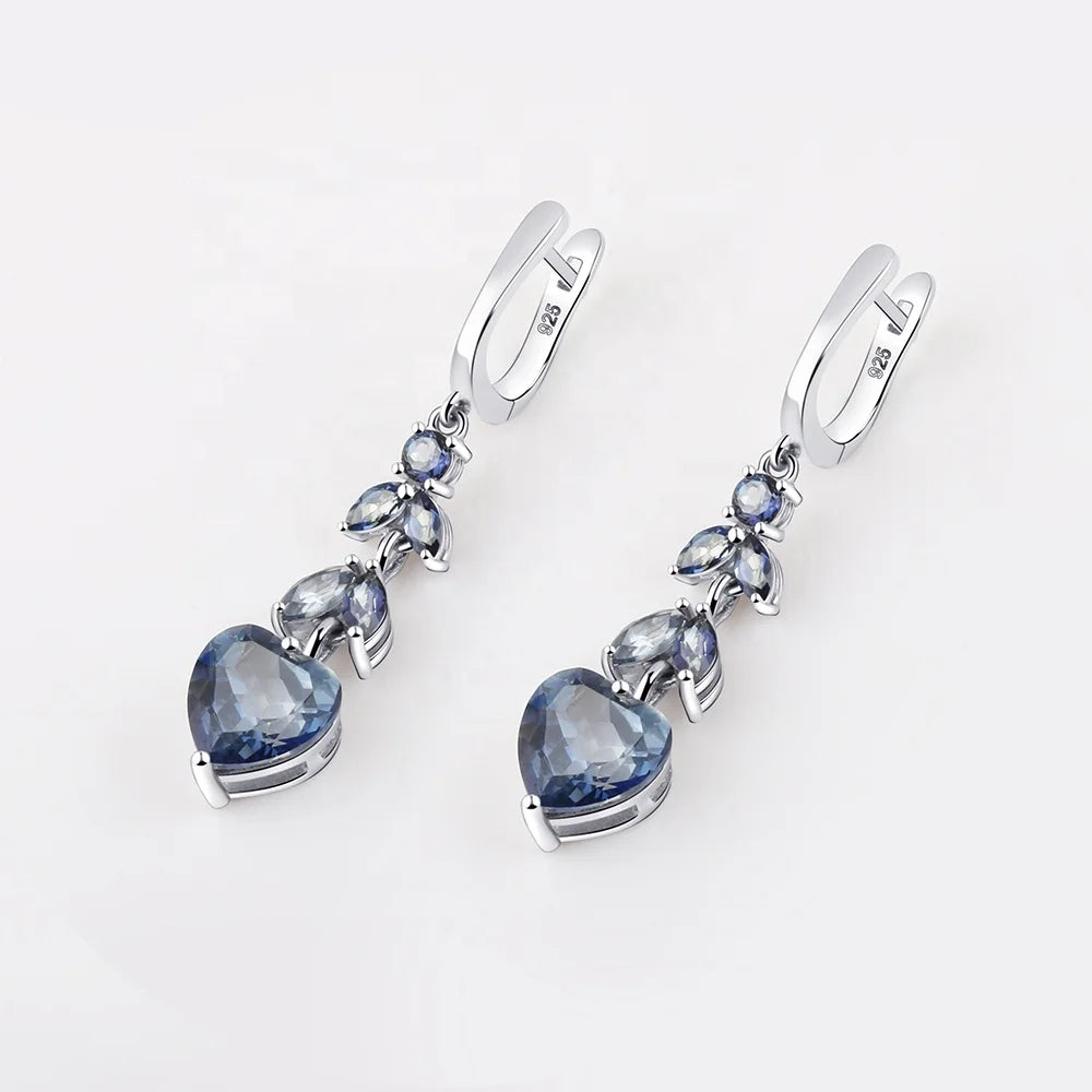 Abiding Luxury Natural Iolite Mystic Quartz Gemstone 925 Sterling Silver Jewelry Wedding Fashionable Long Drop Earrings