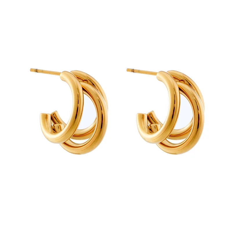 Wholesale Fashion Fine Jewelry Simple Gold-plated Circle Earrings Geometric Design Stainless Steel Earrings for Women