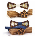 New Design Wooden Bowtie Sets Brooch Pins Luxury Wooden Bow Ties Wood Set Gift for Wedding Party