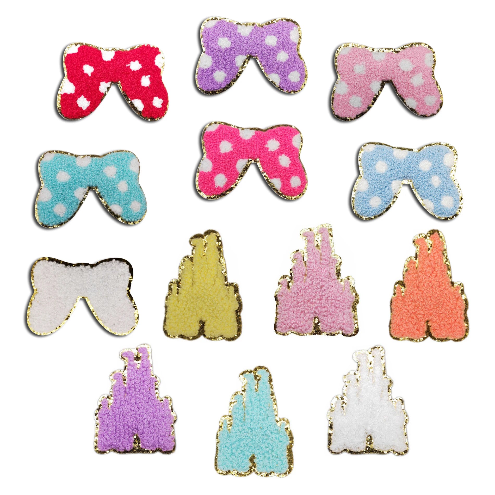 New Castle Bow Tie Chenille Glitter Self-Adhesive Iron on Patches Castle Iron on Patches