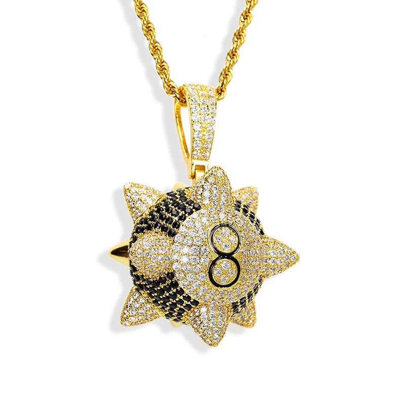 New Iced Out Pendant Necklace Hip Hop Jewelry Number 8 Ball Necklace Gold Color Cubic Zirconia Men Women Gift Bling Tennis Chain