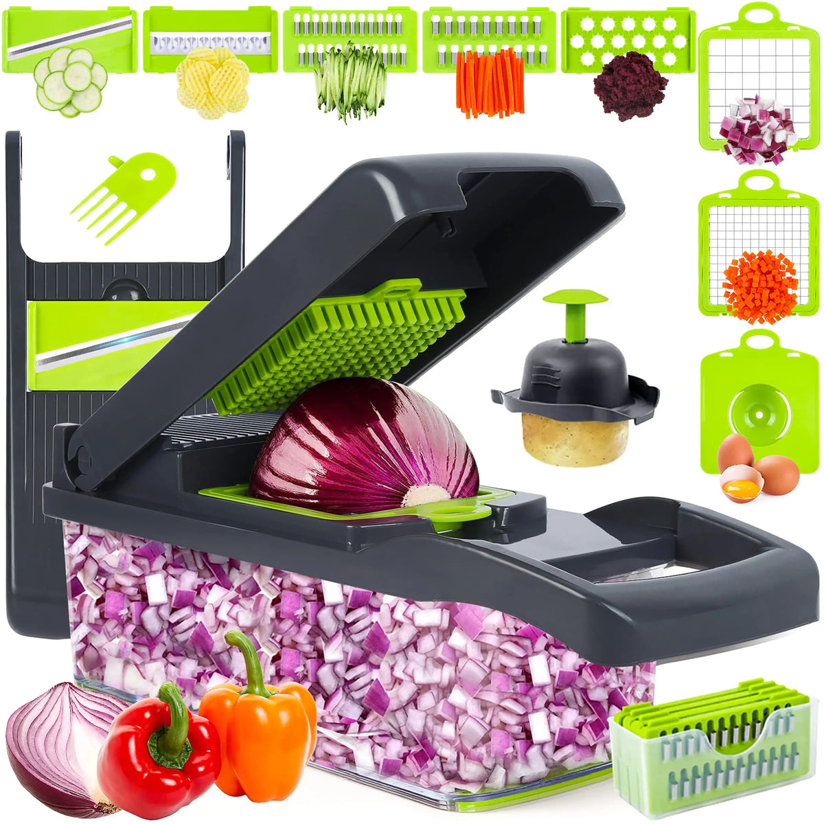 Hong Mei HM2410 Mandoline Stainless Steel Hand Press Vegetable Food Slicer Chopper Kitchen Dicer Rechargeable 1 Piece MegaBDM