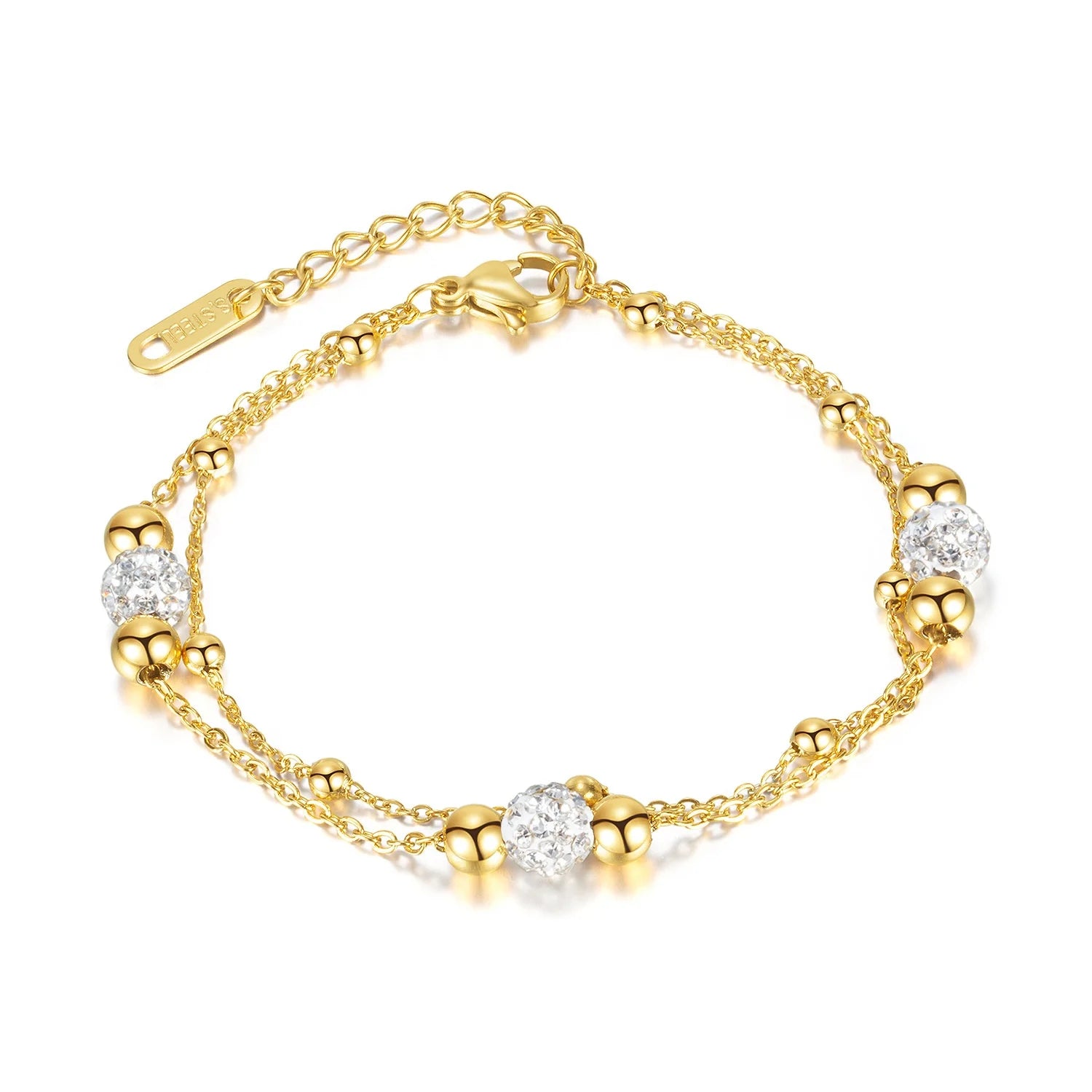 New Design Charm Fashion Jewelry Round Stainless Steel Gold Plated Zircon Women Tennis Bracelet