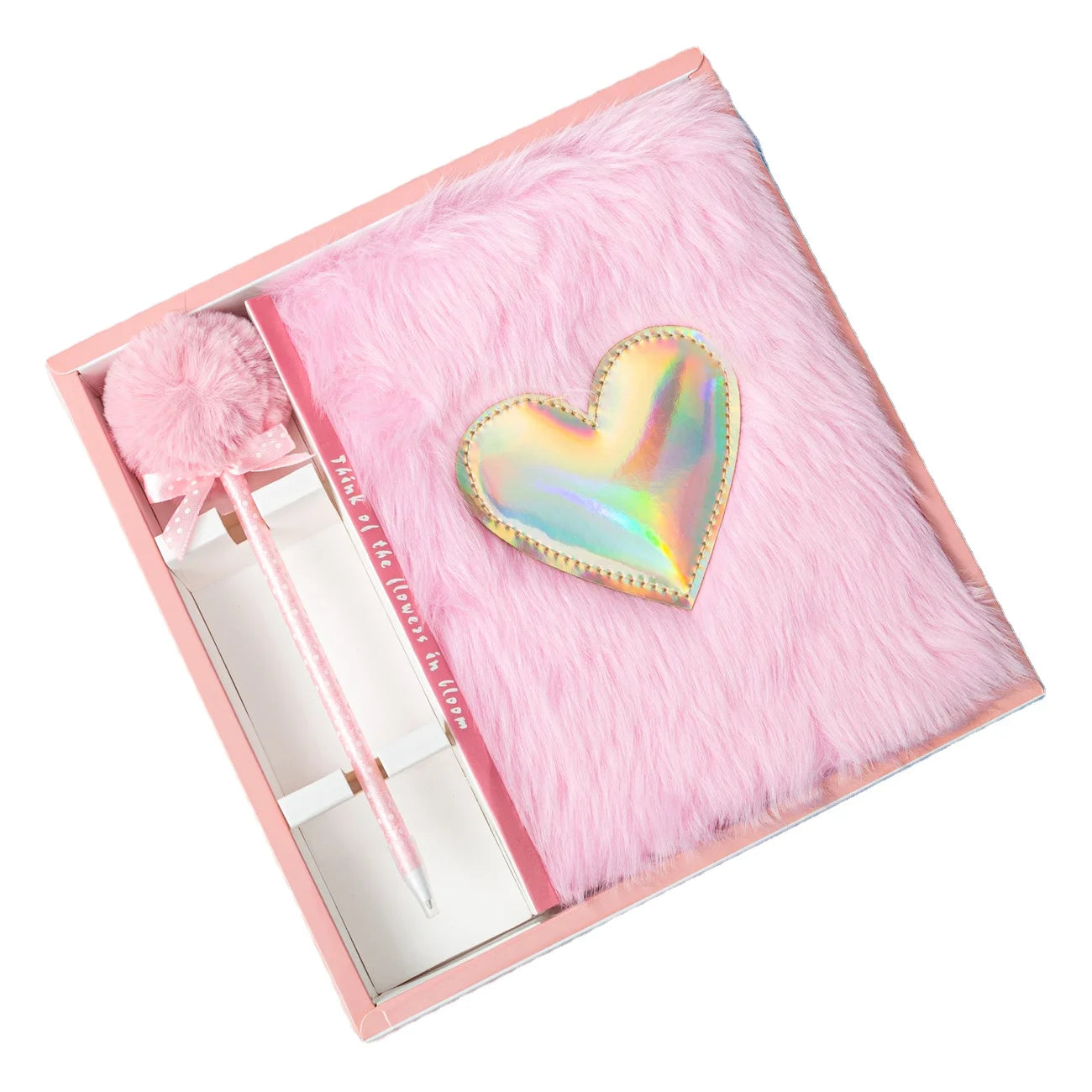 2020 New Design Luxury Pink Purple Warm Plush Notebook and Pen SetStock on Sale Promotion Stationery Gift Set for Girl