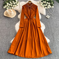 European and American Fashion Elegant Bead Hollow Out Standing Collar Long Sleeved Dress Women's Big Swing Long Dress