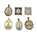 CZ8729 New 18k Gold Cz Micro Pave Diamond Virgin Mary Medal Sapular Pendant Charms with Double Two Loops