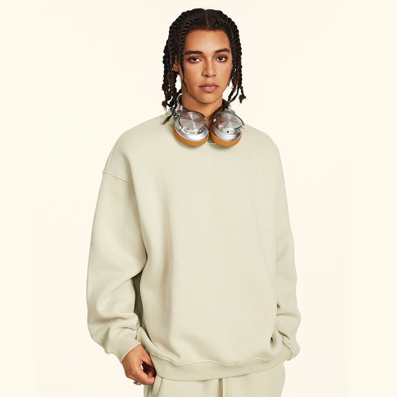 Casual Streetwear 345 GSM Heavy Crewneck Solid Color Brush Fleece Oversized Blank Sweatshirt Unisex