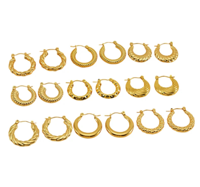 Vintage Ladies Jewelry 18k Gold Stainless Steel Hollow Twisted Striped Engagement Big Large Hoop Earrings